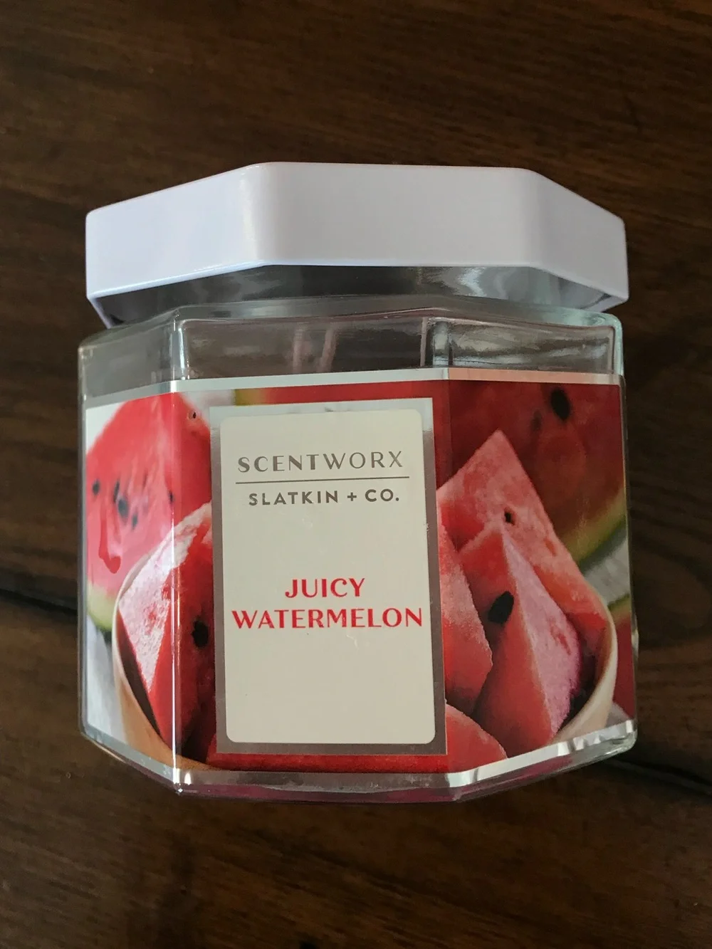 ScentWorx Juicy Watermelon Pink Red 3-Wick 14.5oz Hexagonal Glass Jar Candle